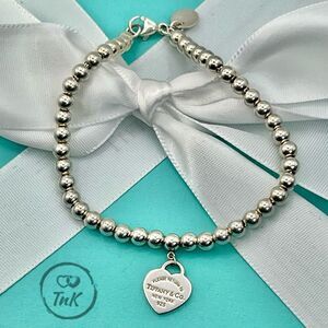 Tiffany & Co. Sterling Silver Return To Blue Enamel Heart Tag Bracelet 6.8”